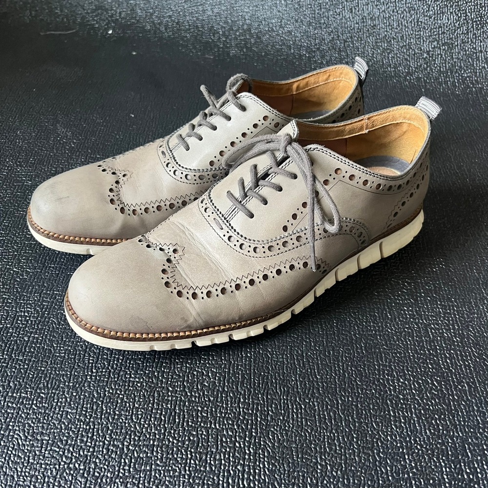 Cole Haan Zerogrand Wingtip Oxford Mens 10 M Grey Leather Dress Shoes Commuter
